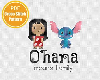 Lilo en Stitch geïnspireerd kruissteekpatroon - Ohana kruissteek PDF Instant Download - kruissteek