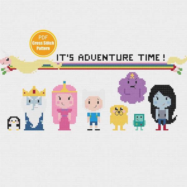 Adventure Time Inspired Cross stitch Pattern - Finn Jake - Princess Bubblegum - PDF Instant Download