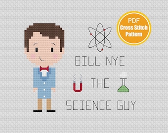 Bill Nye Inspired Cross stitch Pattern - Bill Nye the Science Guy - 90s - Instant Download - Crossstitch Pattern