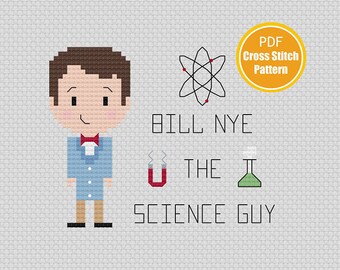 Bill Nye Inspired Cross stitch Pattern - Bill Nye the Science Guy - 90s - Instant Download - Crossstitch Pattern