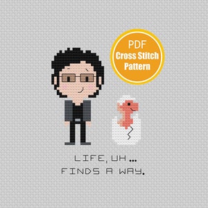 Jurassic Park Inspired Cross stitch Pattern - Life Uh finds a Way - PDF Instant Download - Dinosaurs - 90s