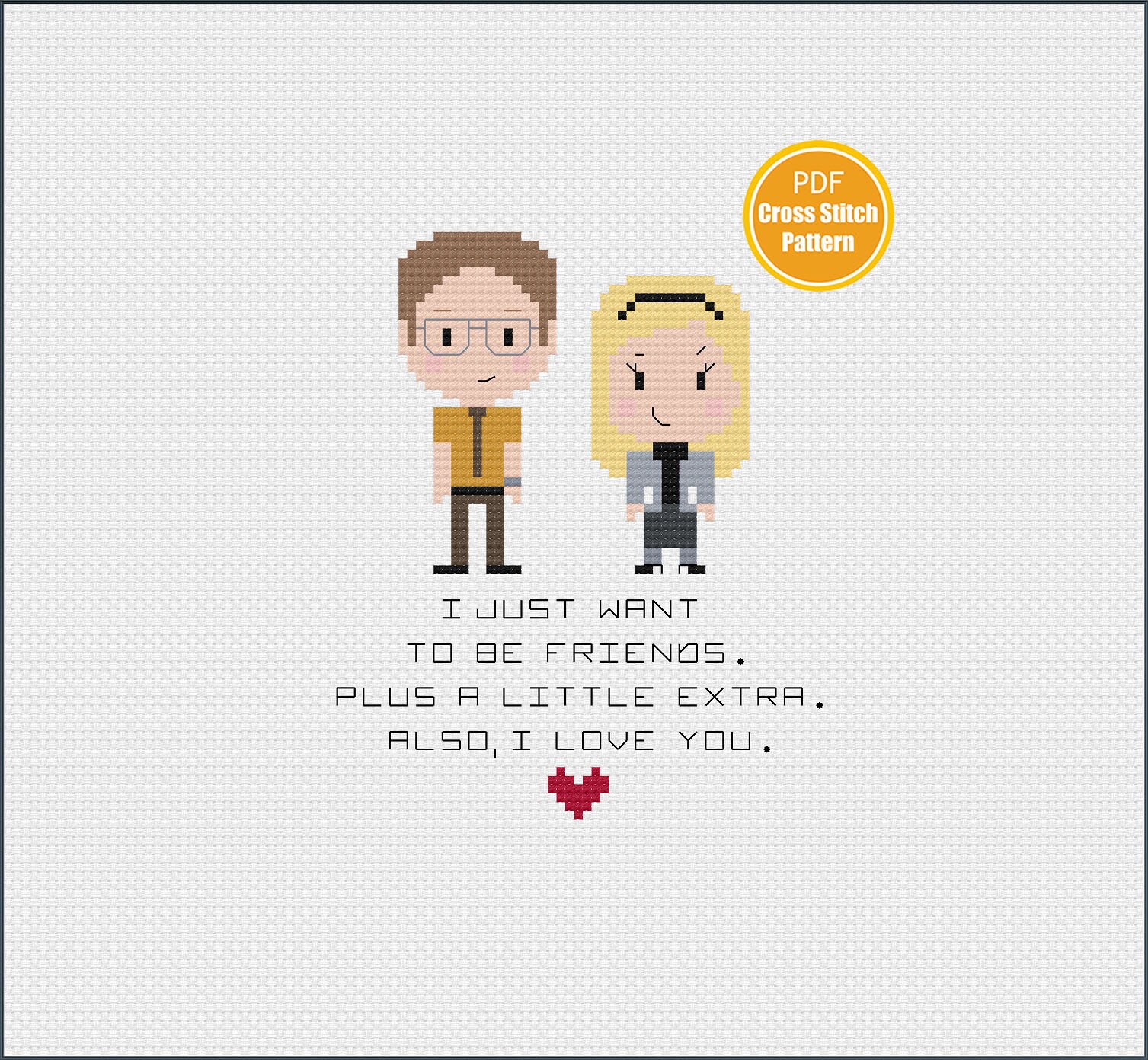 Dwight and Angela Inspired Cross stitch Pattern - Also, I love you - Dwight Scrute - Instant Download - Crossstitch