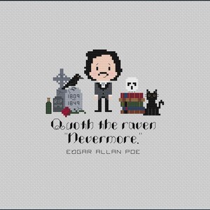 Edgar Allan Poe Cross stitch Pattern Quoth the Raven Nevermore Poetry Instant Download Crossstitch Pattern image 2