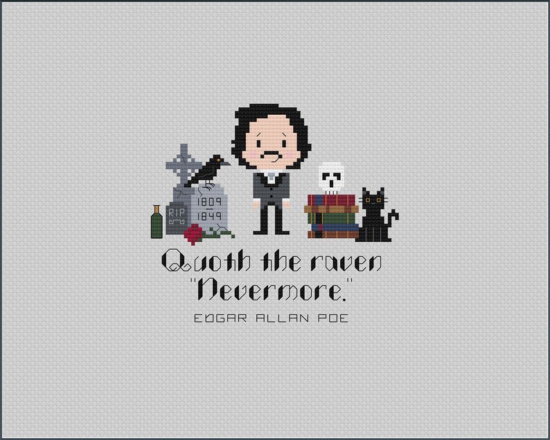 Edgar Allan Poe Cross stitch Pattern Quoth the Raven Nevermore Poetry Instant Download Crossstitch Pattern image 2