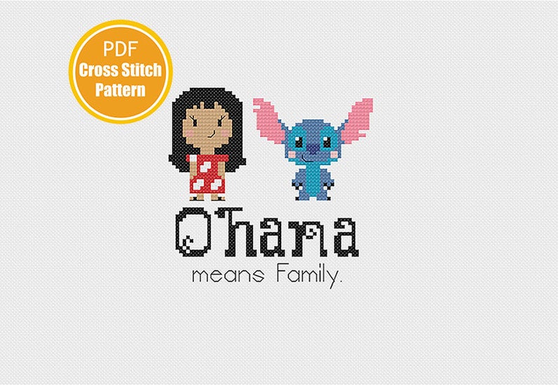 Lilo and Stitch Inspired Cross stitch pattern Ohana Cross-stitch PDF Instant Download Crossstitch image 1