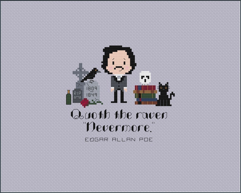 Edgar Allan Poe Cross stitch Pattern Quoth the Raven Nevermore Poetry Instant Download Crossstitch Pattern image 3