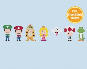 Mario Bros Inspired Cross stitch Pattern - Super Mario - Instant Download PDF file - Princess Peach