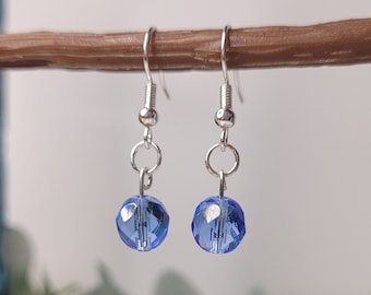 Faceted cornflower blue Czech glass beaded drop earrings - elegant - something blue - summer earrings - wedding jewellery - beaded earrings