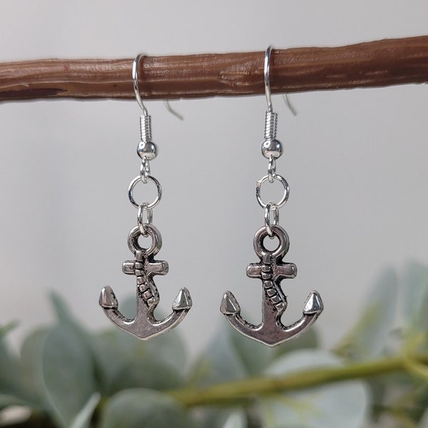 Anchor charm drop earrings - silver plated - nautical - seaside - boat life - beachy charm - maritime jewellery - sailor jewellery - coastal