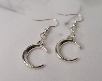 Silver plated crescent moon charm drop earrings - moon - celestial -night sky - space - to the moon and back - drop earrings - gift