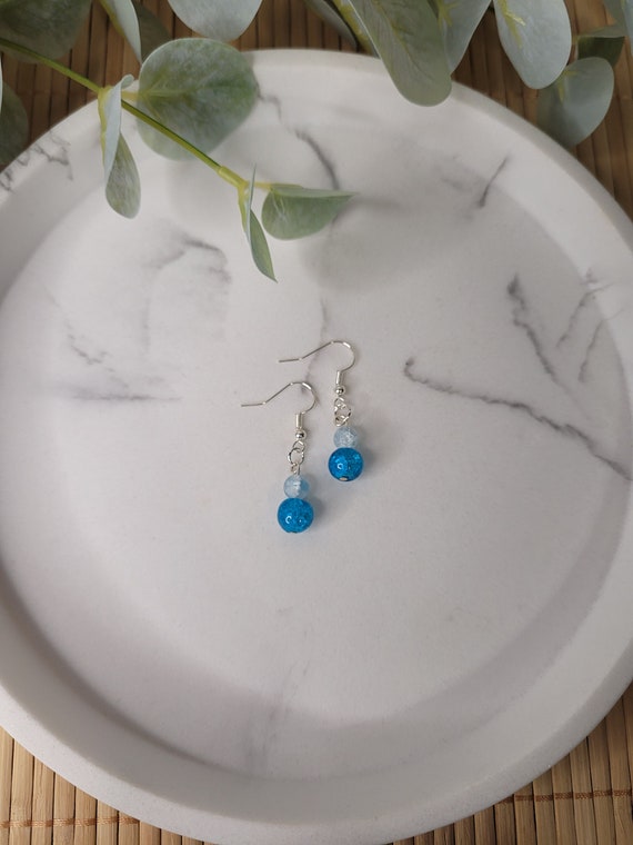 Orecchini A Goccia Clip-on Orecchini A Goccia Clip Placcati Argento Con Cristallo Blu - Handmade, Chiusura A Clip-on Orecchini A Goccia Clip Argento - Foto 12