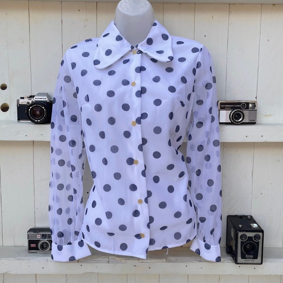 Vintage 1970s Polkadot Shirt Blouse Retro Beagle … - image 1