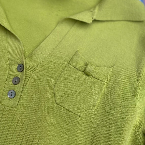 KAREN MILLEN Lime Green Knit Top Ribbed Collar 90… - image 9