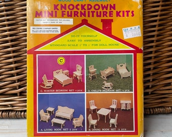 Vintage Knockdown Mini Furniture Kit C Dolls House Master Bedroom Wood Craft
