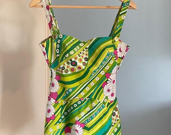 Vintage St Michael-badpakzwemjurk psychedelisch jaren 60 Flower Power 34" buste