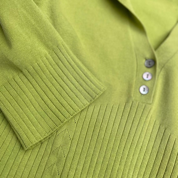 KAREN MILLEN Lime Green Knit Top Ribbed Collar 90… - image 10