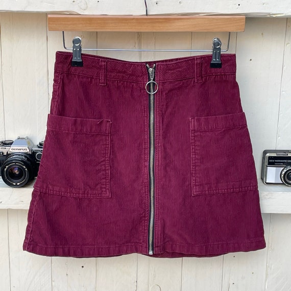 MOTO Topshop Skirt Y2k Burgundy Red Needle Cord Corduroy Zip up Size 8 Vintage Etsy