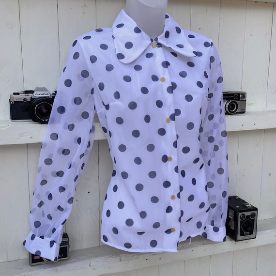 Vintage 1970s Polkadot Shirt Blouse Retro Beagle … - image 5