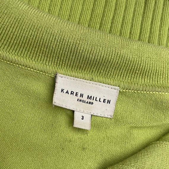 KAREN MILLEN Lime Green Knit Top Ribbed Collar 90… - image 8
