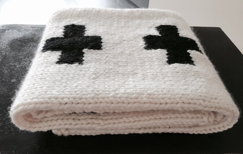 Baby Swiss Cross Blanket knitted Cream and black Etsy