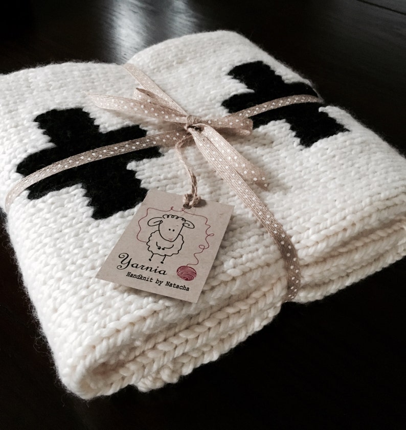 Baby Swiss Cross Blanket knitted Cream and black Etsy