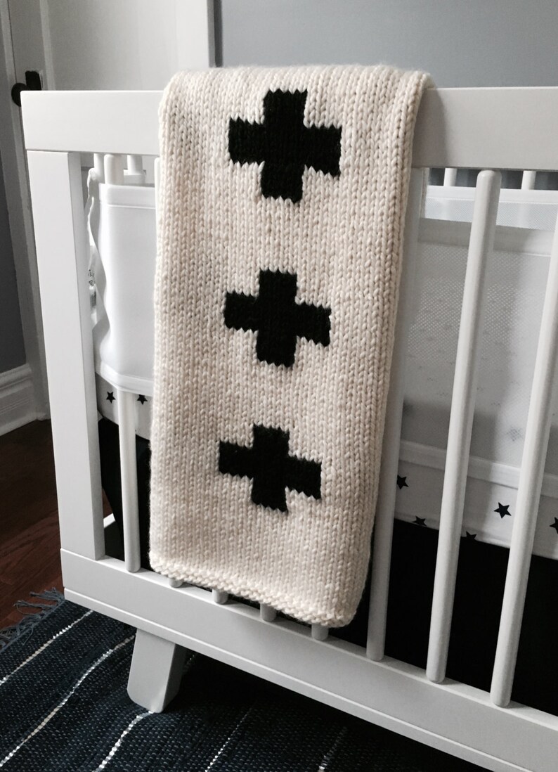 Baby Swiss Cross Blanket knitted Cream and black Etsy