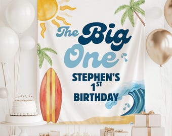 The Big One 1st Birthday Party Banner, Surfing First Birthday Welcome Sign Surfboard Summer Theme Birthday Decorations