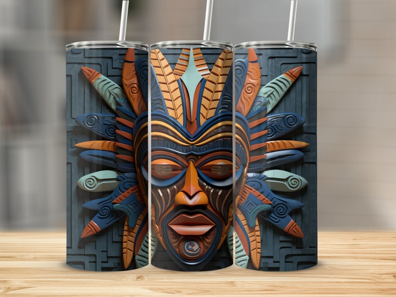 African Tribal Mask 3D Tumblerful Wrap 20oz Sublimation Tumbler Designs