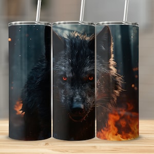 Black Wolf Close-Up 20oz Sublimation Tumbler Design, Straight and Tapered Skinny Tumbler Wrap PNG, Sublimation Design