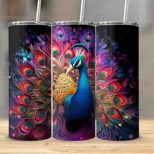 Peacock 20oz skinny tumbler wrap straight and tapered tumbler sublimation design PNG of Peacock