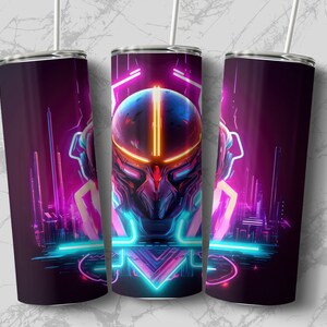 Futuristic Cyberpunk 20oz Sublimation Tumbler Designs, 9.2 x 8.3 inch Straight and Tapered Skinny Tumbler Wrap PNG, Sublimation Design