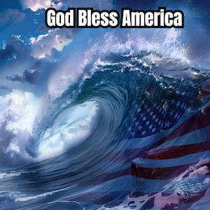 God Bless America Tumbler, Ocean Wave American Flag Tumbler, 20oz Skinny Tumbler, Straight and Tapered Skinny Tumbler Wrap PNG