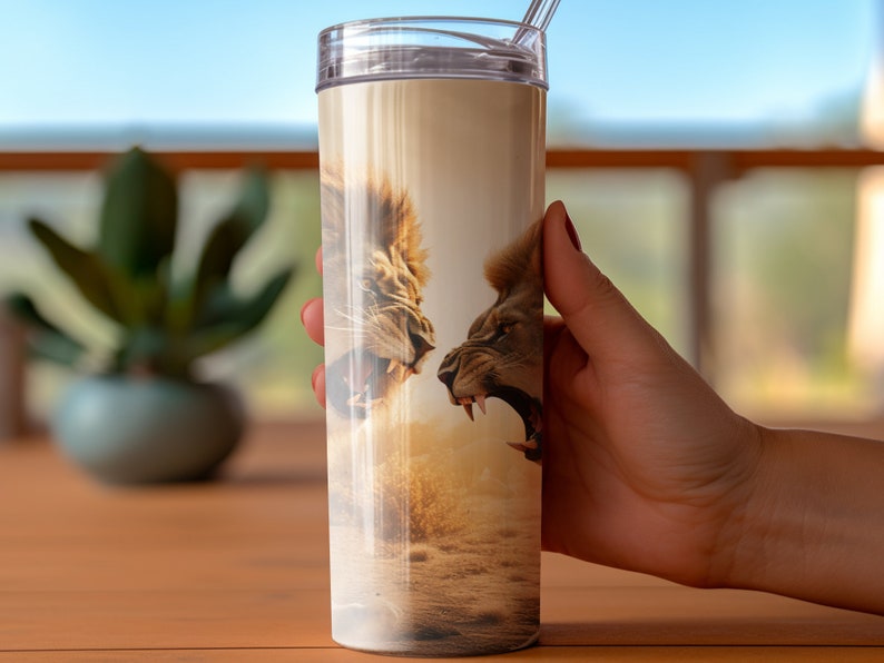 Malawi Lion Map Flag Skinny Tumbler Wildlife Fusion Design TS04