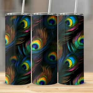 Peacock Texture 20oz skinny tumbler wrap Peacock Texture straight and tapered tumbler sublimation design of Peacock Texture