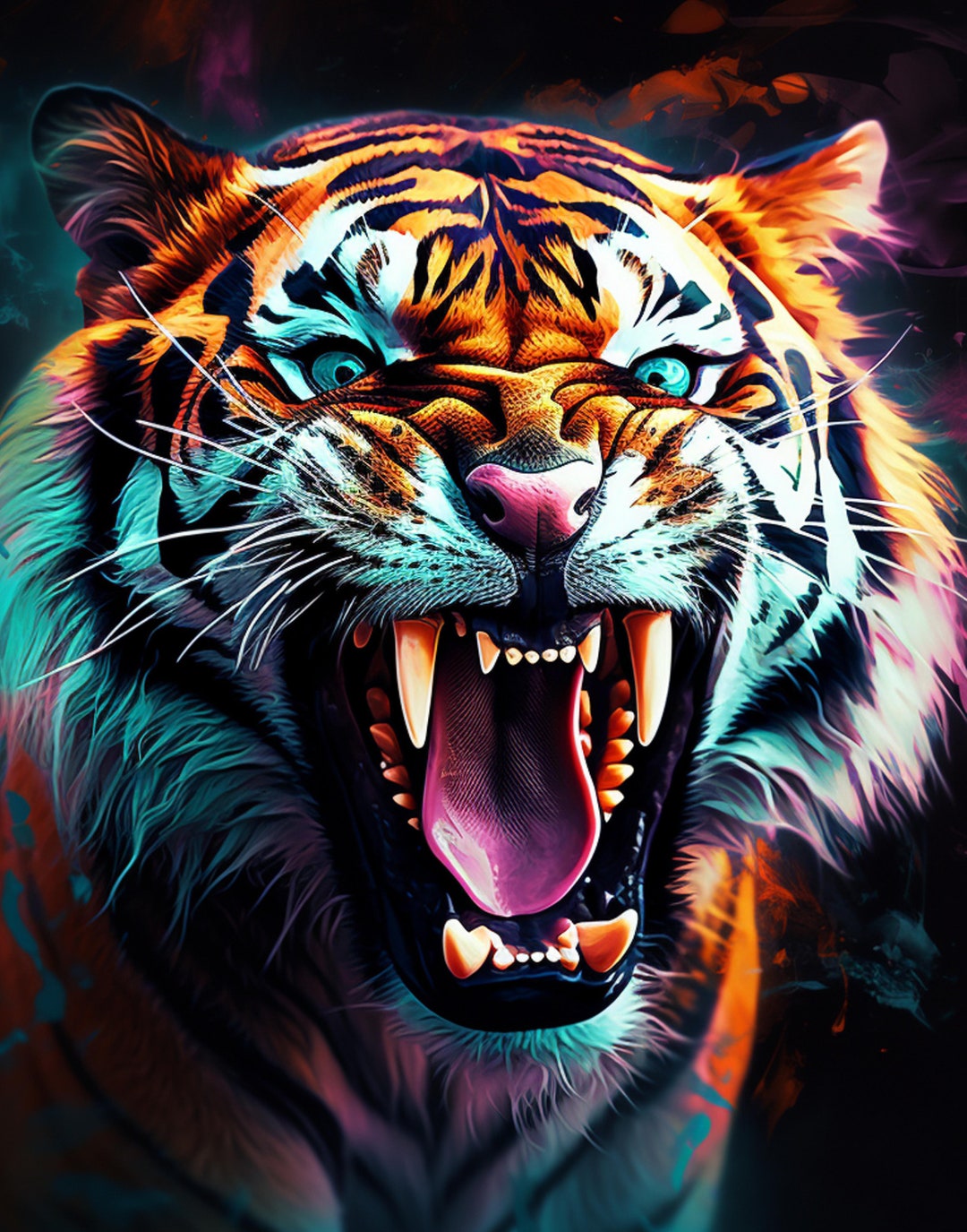 Bengal Tiger Wall Art, Trendy Dopamine Decor, Safari Animal Wall