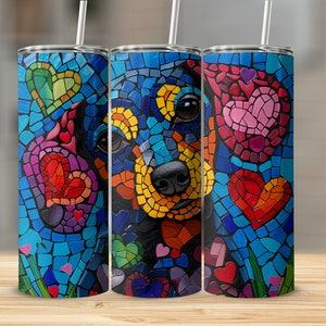 Stained Glass Dachshund Dog Tumbler, 20oz Sublimation Tumbler, Straight and Tapered Skinny Tumbler, dog dog dog dog, dogs dogs dogs, Dog png