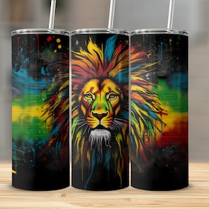 Reggae Lion Tumbler, 20oz skinny tumbler wrap, straight and tapered tumbler sublimation designs, Reggae Lion png, Lion Art png, Big Cat png