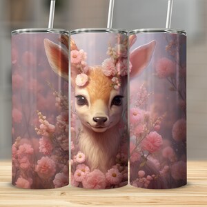 Baby Deer Tumbler, 20oz Sublimation Tumbler Design, Straight and Tapered Skinny Tumbler Wrap PNG, Deer png,  Wild Animals png