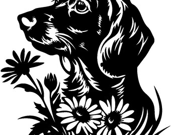 Teckel avec fleurs numérique SVG coupé, svg teckel, fichier vectoriel, Image vectorielle chien, saucisse chien SVG, fichier coupé chien, floral teckel svg