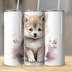 Cute Baby Wolf 20oz Sublimation Tumbler Design, Straight and Tapered Skinny Tumbler Wrap PNG, Sublimation Design