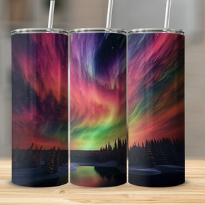 Alaska Northern Lights 20oz Sublimation Tumbler Designs, 9.2x8.3 inch Straight and Tapered Skinny Tumbler Wrap PNG, Sublimation Design