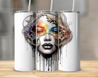 Tattoo Horror, 20oz Sublimation Tumbler Design, 9.2x8.3 inch Straight and Tapered Skinny Tumbler Wrap PNG, Sublimation Design