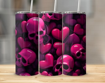 Pink Skulls 20oz skinny tumbler wrap straight and tapered tumbler sublimation design PNG of Pink Skulls
