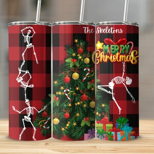Skeletals Merry Christmas 20oz skinny tumbler wrap straight and tapered tumbler sublimation design PNG of Skeletals Merry Christmas