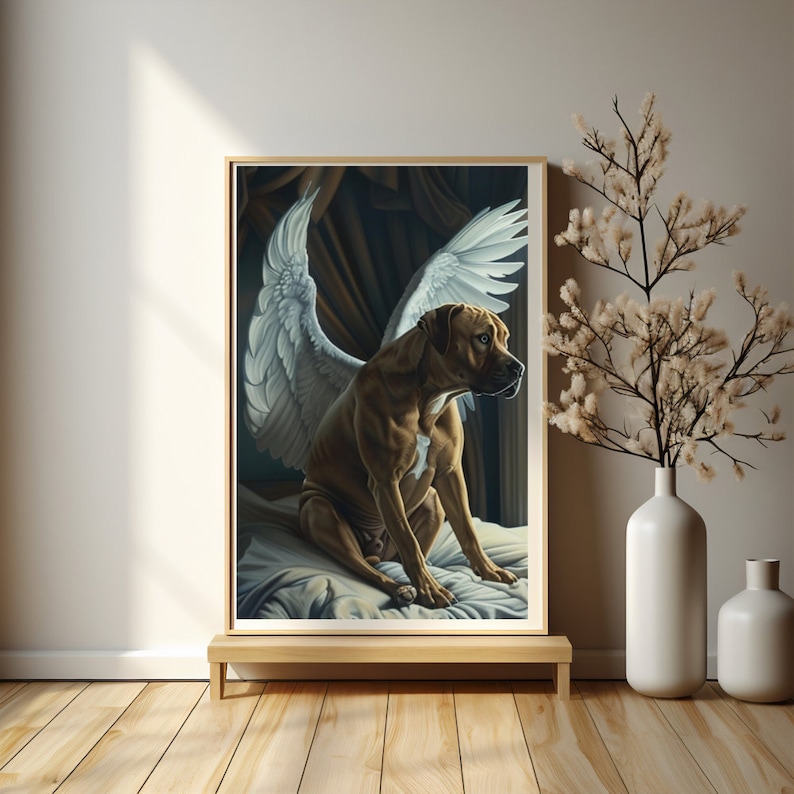 Pit Bull with Angel Wings Wall Art, Remembrance Gift, Pet Memorial Photo, Pit Bull Loss, Personalized Gift, Pet Loss Portrait, Angel Wings image 2