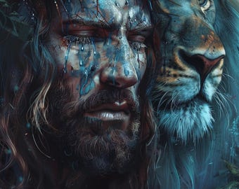 Jesus Wall Art, Jesus and the 99, Jesus painting, Bible Art, Jesus Christ Wall Art, Jesus Portrait. Tribe of Judah Art, Jesus Lion of Judah