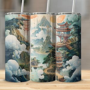 Traditional Chinese Cultural Atmosphere, 20oz Sublimation Tumbler Design, Straight and Tapered Skinny Tumbler Wrap PNG, Sublimation Design