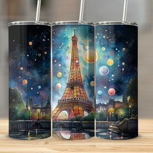 Eiffel Tower Watercolor 20oz skinny tumbler wrap straight and tapered tumbler sublimation design PNG of Eiffel Tower Watercolor