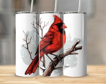 Red Cardinal Bird, 20oz Sublimation Tumbler Design, 9.2x8.3 inch Straight and Tapered Skinny Tumbler Wrap PNG, Sublimation Design