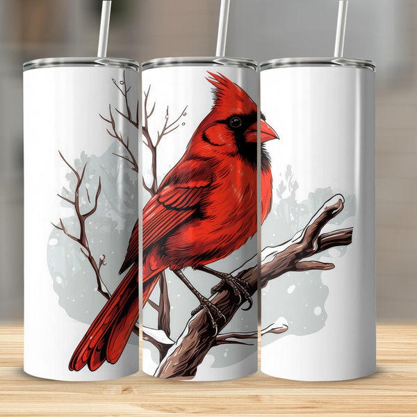 Red Cardinal Bird, 20oz Sublimation Tumbler Design, 9.2x8.3 inch Straight and Tapered Skinny Tumbler Wrap PNG, Sublimation Design